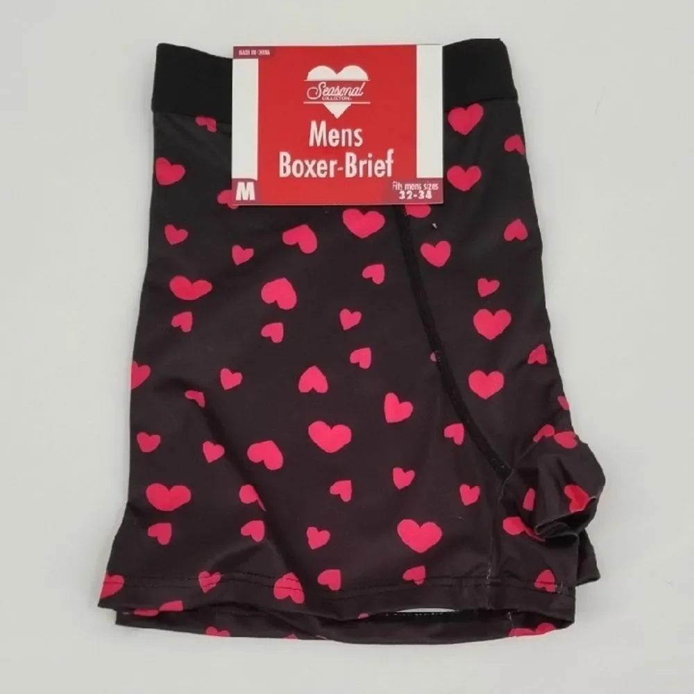 Men's Valentine's Day Heart Print Boxers - Black and Pink Medium